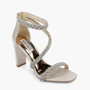 NEW  Badgley Mischka Collection Fenix Embellished Ankle Strap Sandal Soft Gold